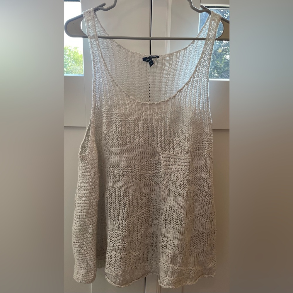 Eileen Fisher crochet knit tank top sleeveless sweater cream XL classic - Picture 2 of 7